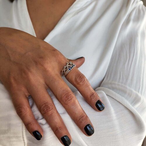 Anillo Corona con cubics azul Nº18