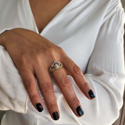 Anillo Corona con cubics y dublé Nº19